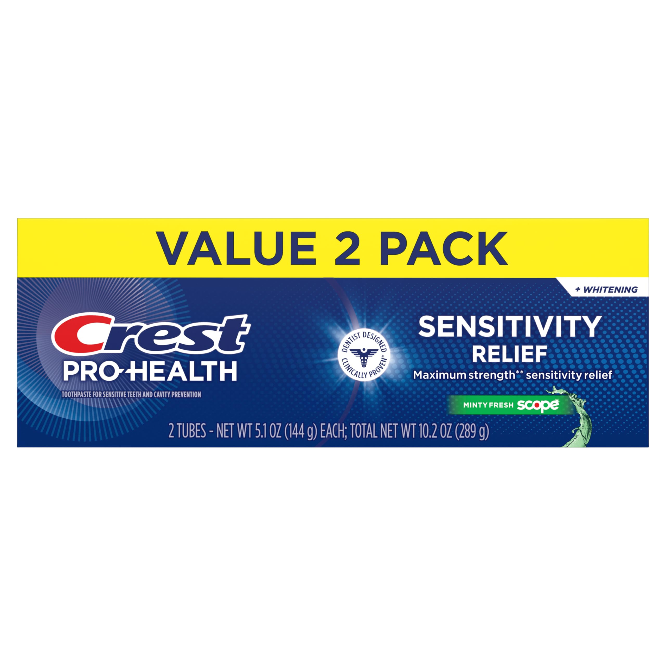 Crest etiqueta con ingredientes y activo clínicamente probado visible para confianza