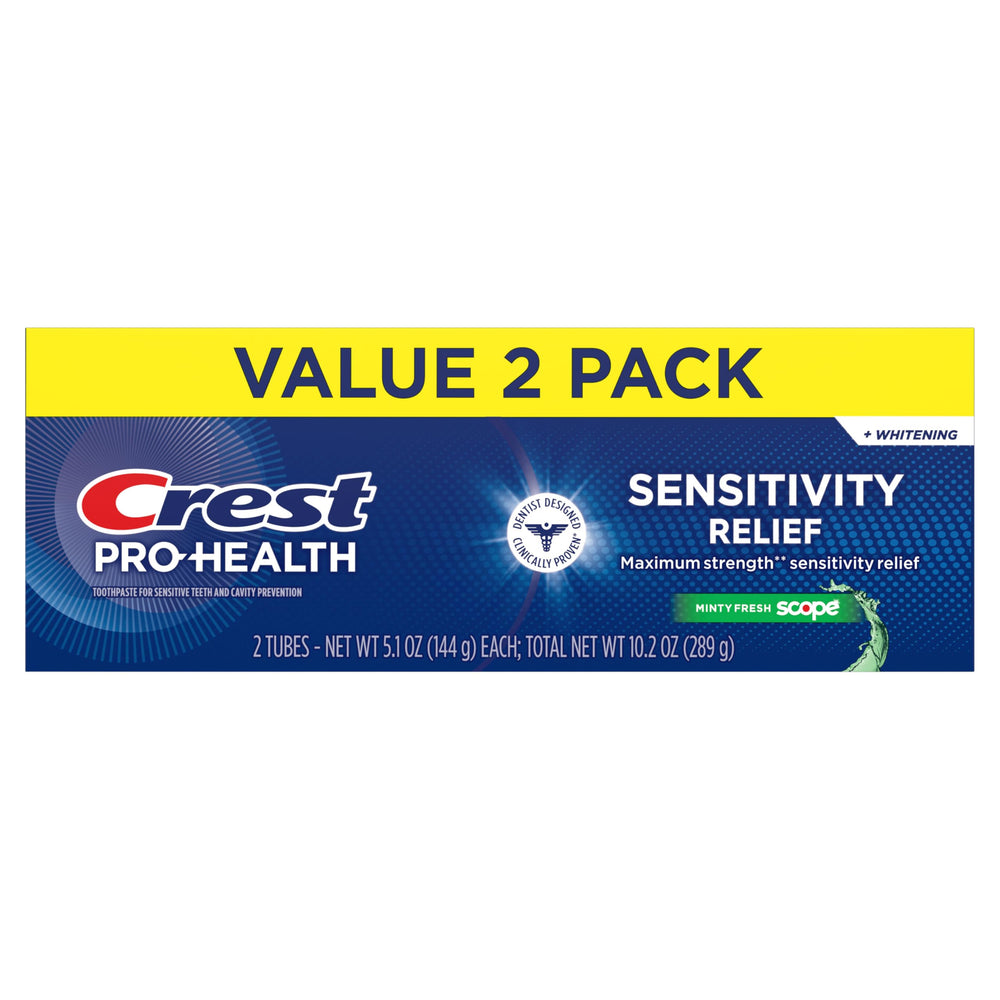 Crest etiqueta con ingredientes y activo clínicamente probado visible para confianza