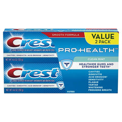 Crest Pro-Health vista frontal del envase mostrando marca y sabor, transmite confianza