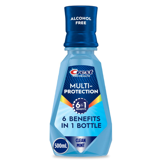 Crest botella frontal pack de cuatro muestra ahorro y protección