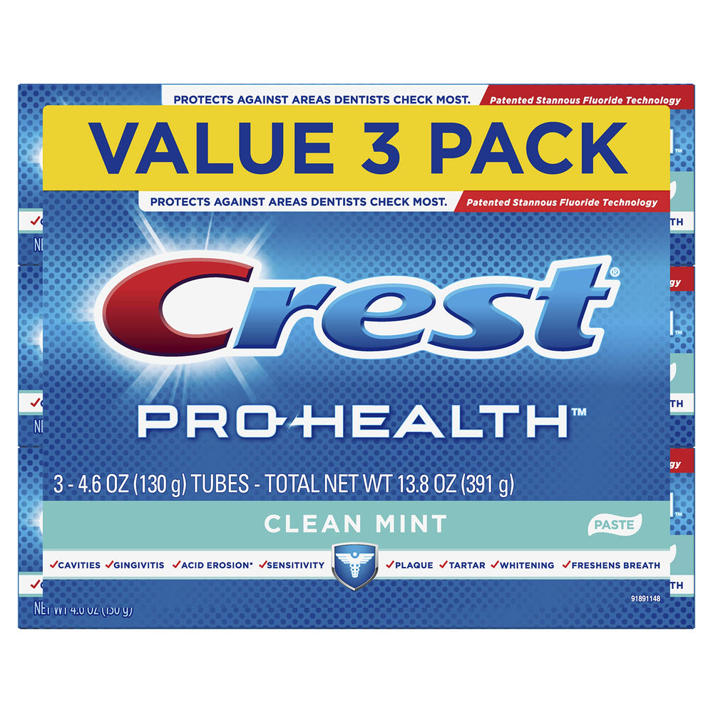 Crest frente del envase mostrando beneficios 8 en 1 y confianza