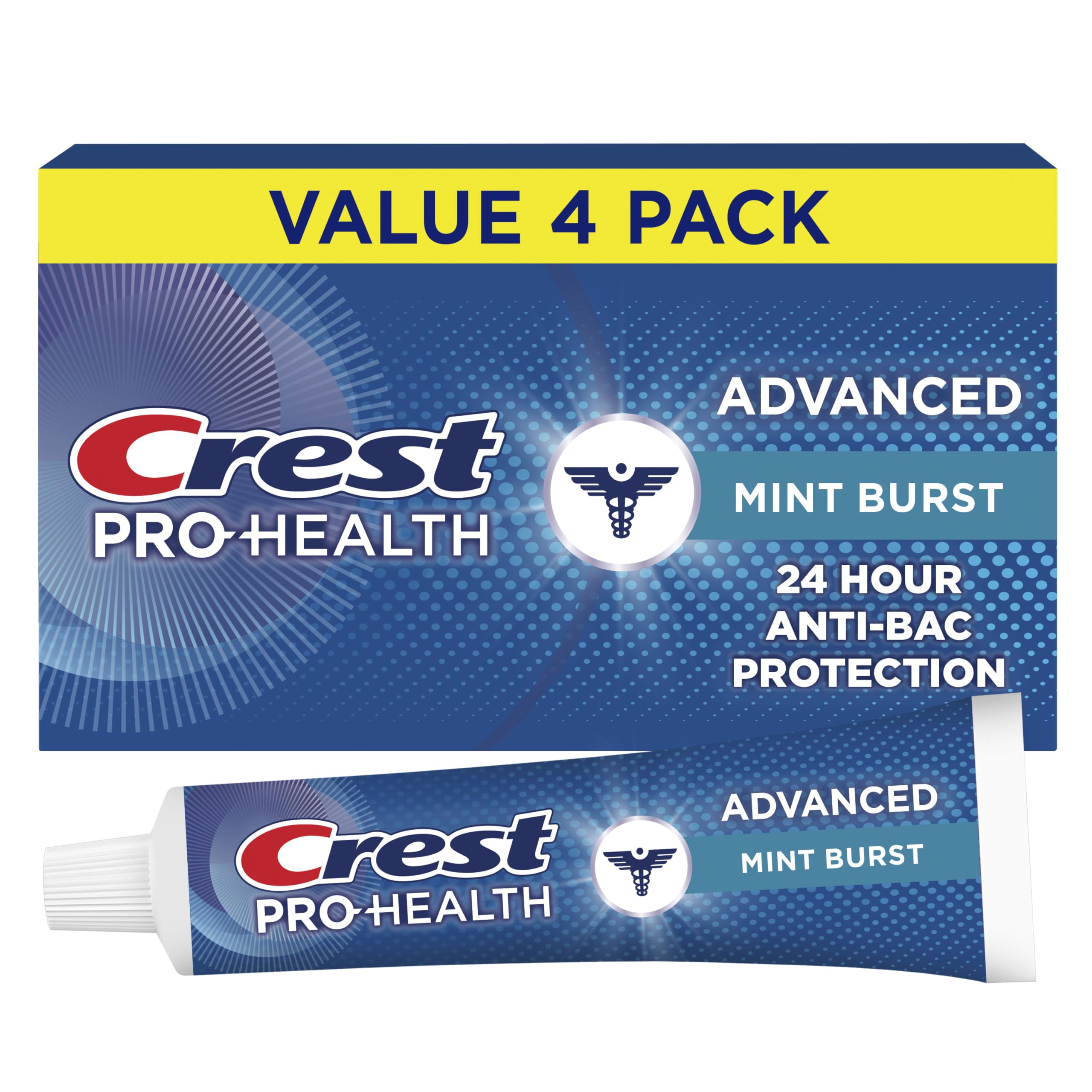 Crest envase frontal mostrando beneficios y tamaño en pack
