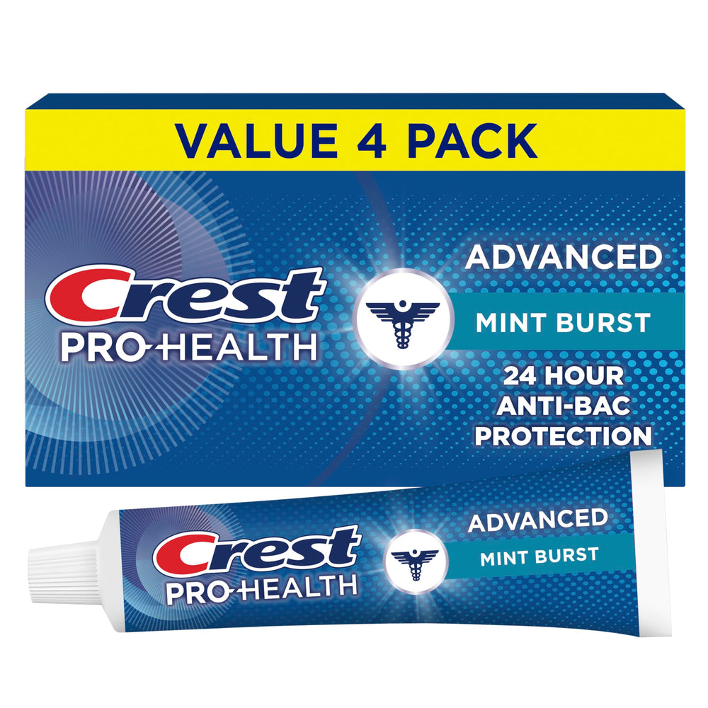 Crest envase frontal mostrando beneficios y tamaño en pack