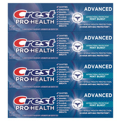 Crest los cuatro tubos del pack 4x5 oz organizados