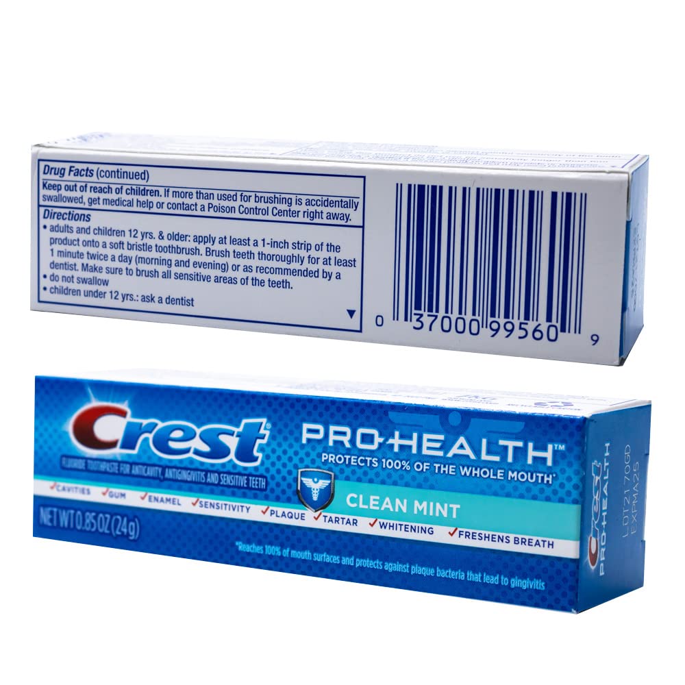 Crest Pro-Health tubo en mano mostrando tamaño TSA-friendly