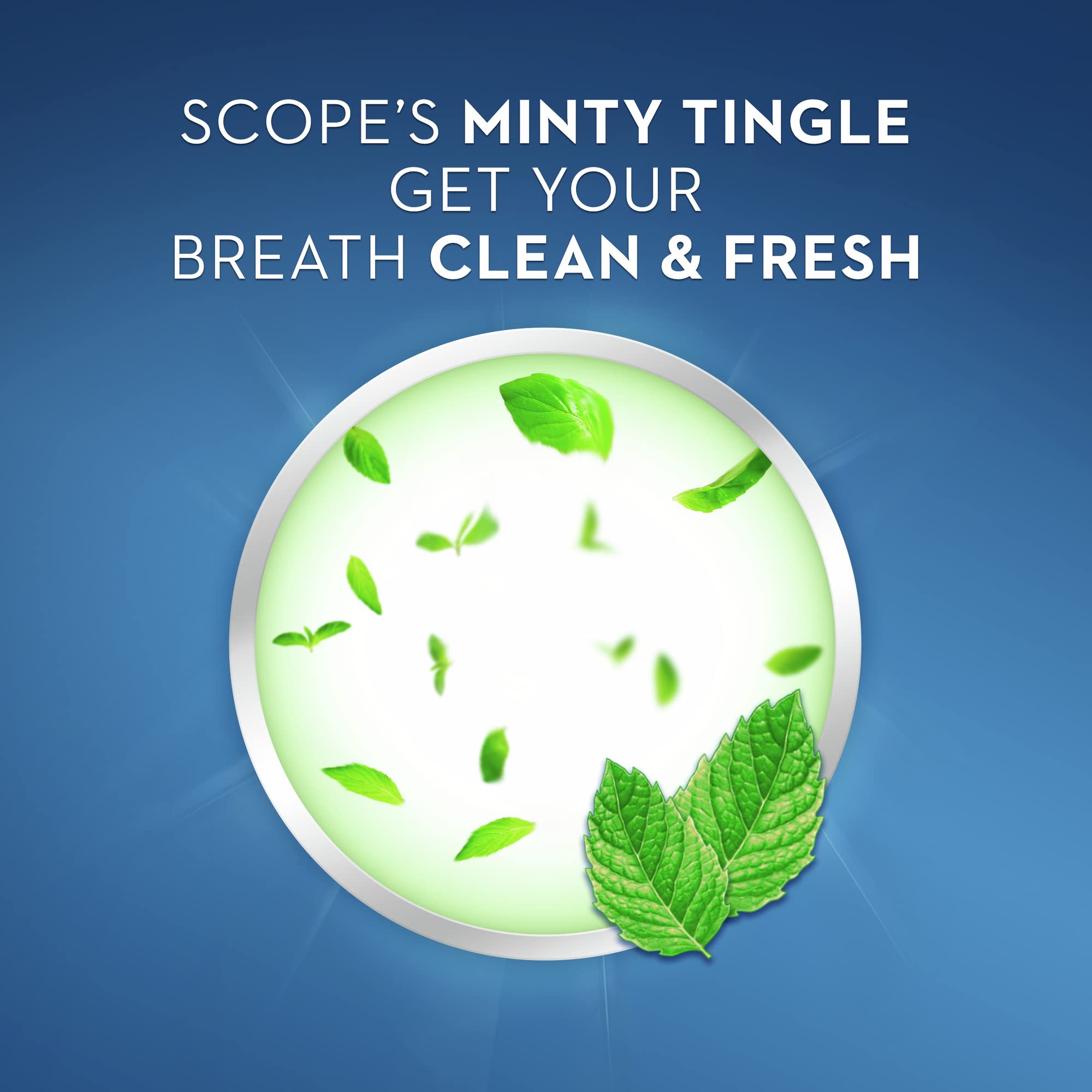 Crest Scope Classic primer plano del líquido menta resaltando textura y sensación refrescante