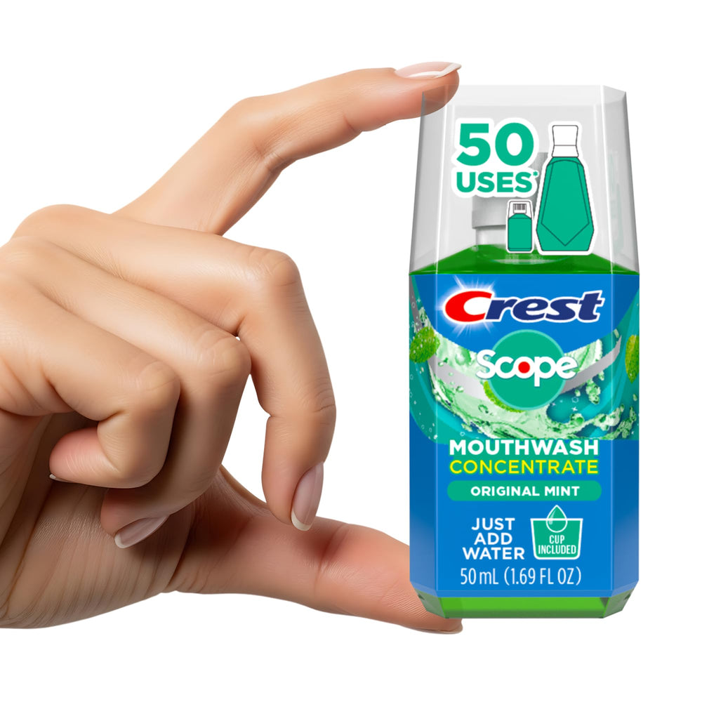 Crest Scope etiqueta clara con información e ingredientes accesibles