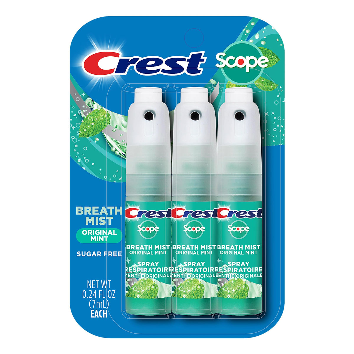 Crest Scope frontal del empaque mostrando diseño y conveniencia