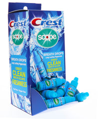 Crest Scope expositor frontal mostrando frascos y frescura instantánea