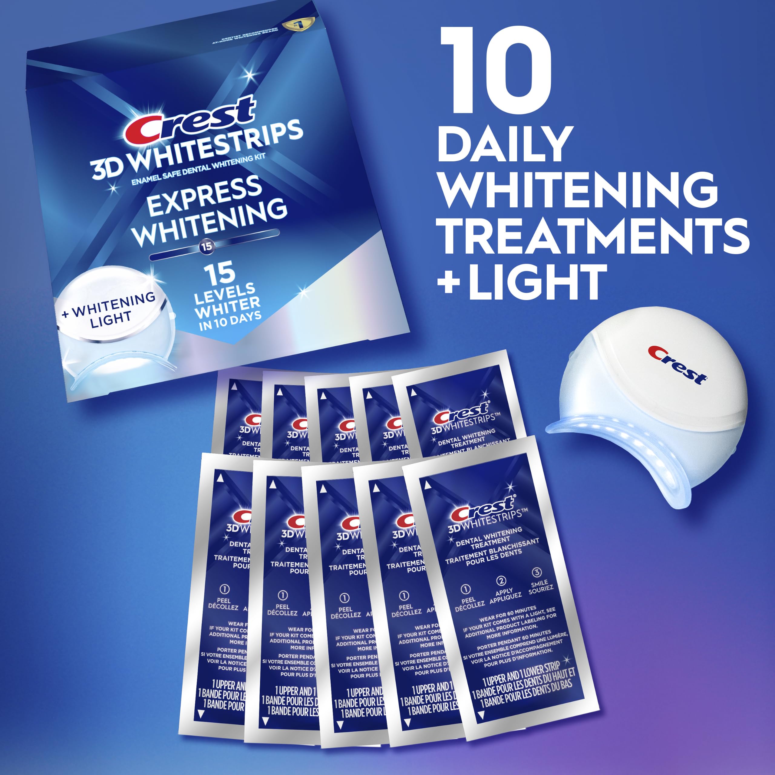 Primer plano de las tiras Crest 3D Whitestrips mostrando ajuste superior e inferior
