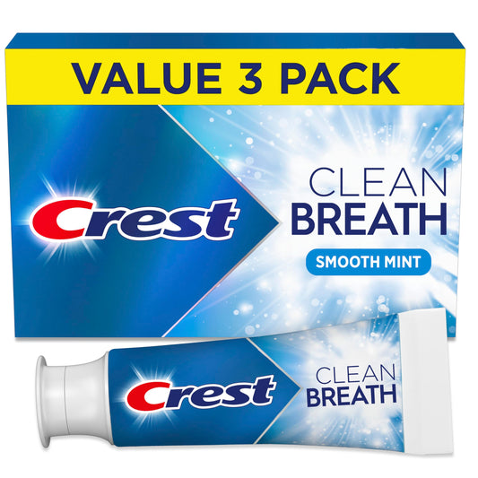 Crest tubo frente mostrando el diseño y beneficio de aliento fresco