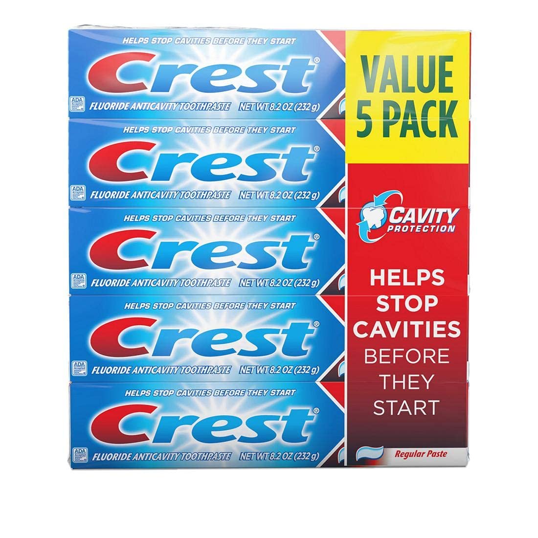 Crest tubo frontal mostrando etiqueta clara y beneficio práctico