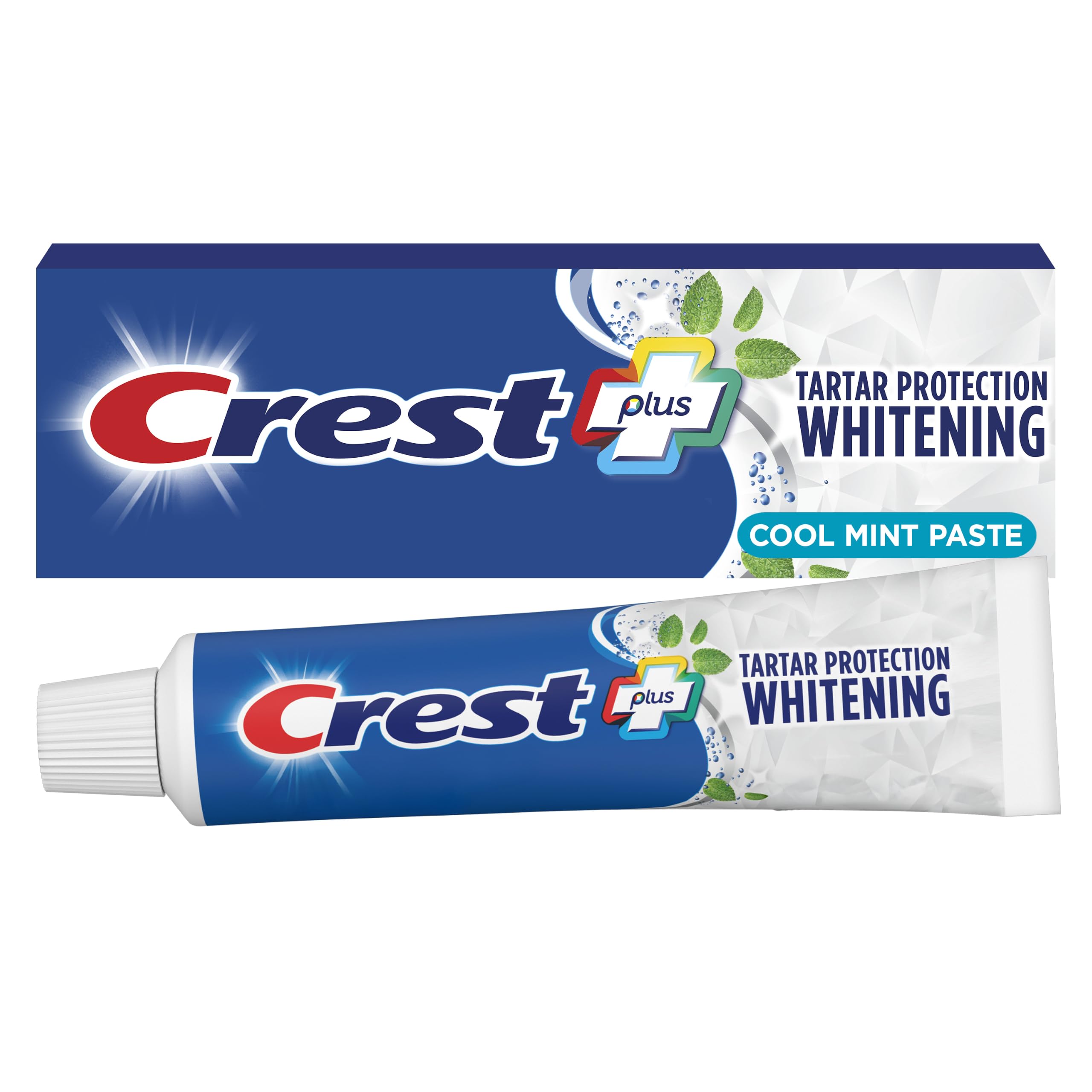 Crest tubo frontal mostrando la marca y beneficio antisarro