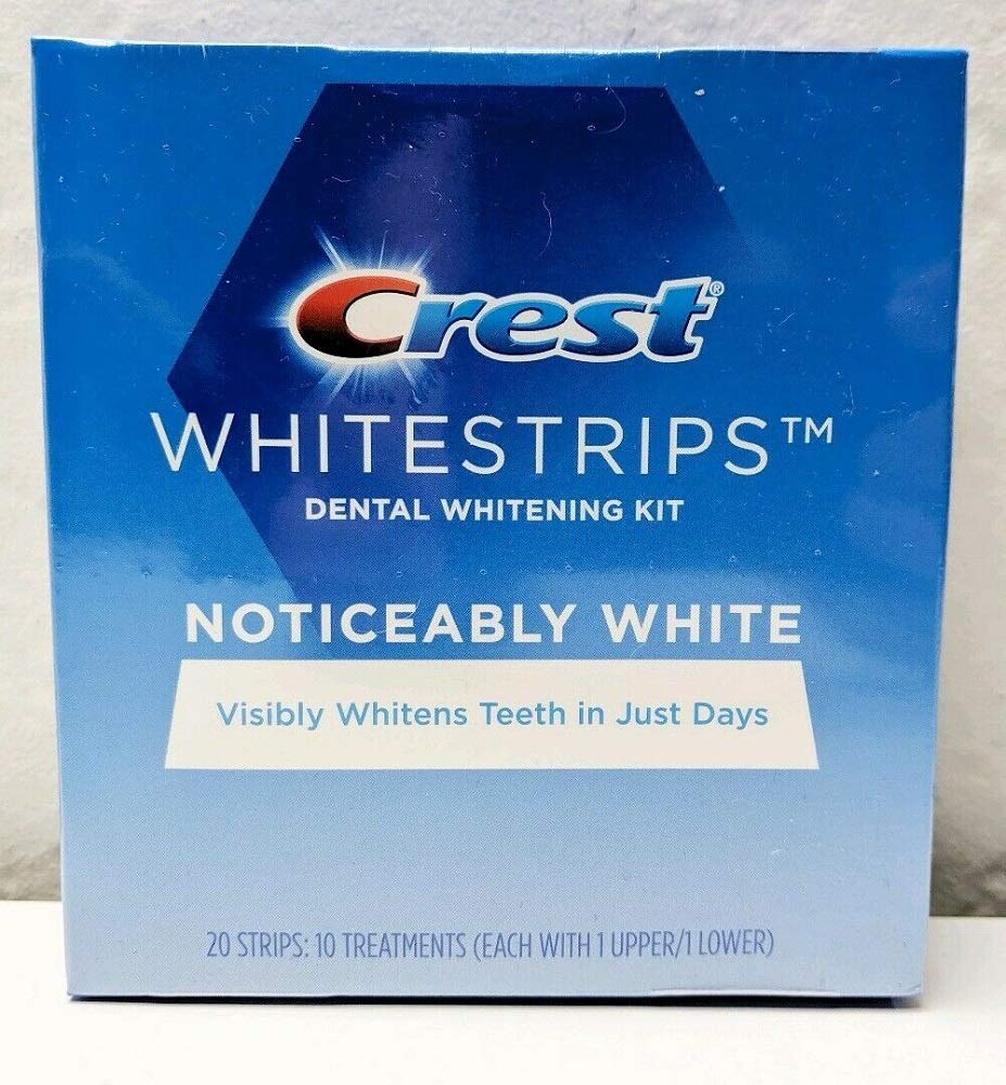 Crest Whitestrips frente del empaque mostrando 20 tiras para 10 tratamientos