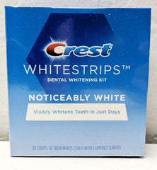 Crest Whitestrips frente del empaque mostrando 20 tiras para 10 tratamientos