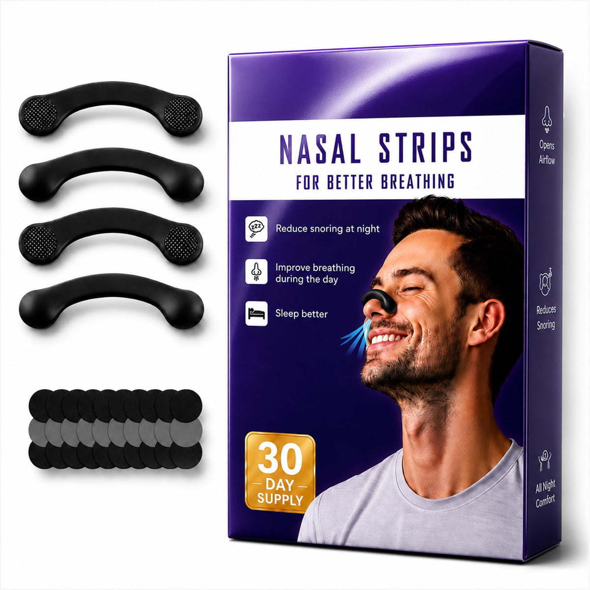 Crew & Axel empaque frontal del kit de tiras nasales con 4 tallas para ajuste personalizado
