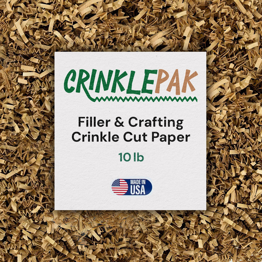 CrinklePak empaque frontal mostrando 10 lb y apariencia kraft, mejora la presentación