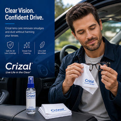 Crizal frasco 2 oz junto a objetos, tamaño ideal para viajar