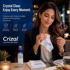 Crizal etiqueta legible del producto, confianza y especificaciones