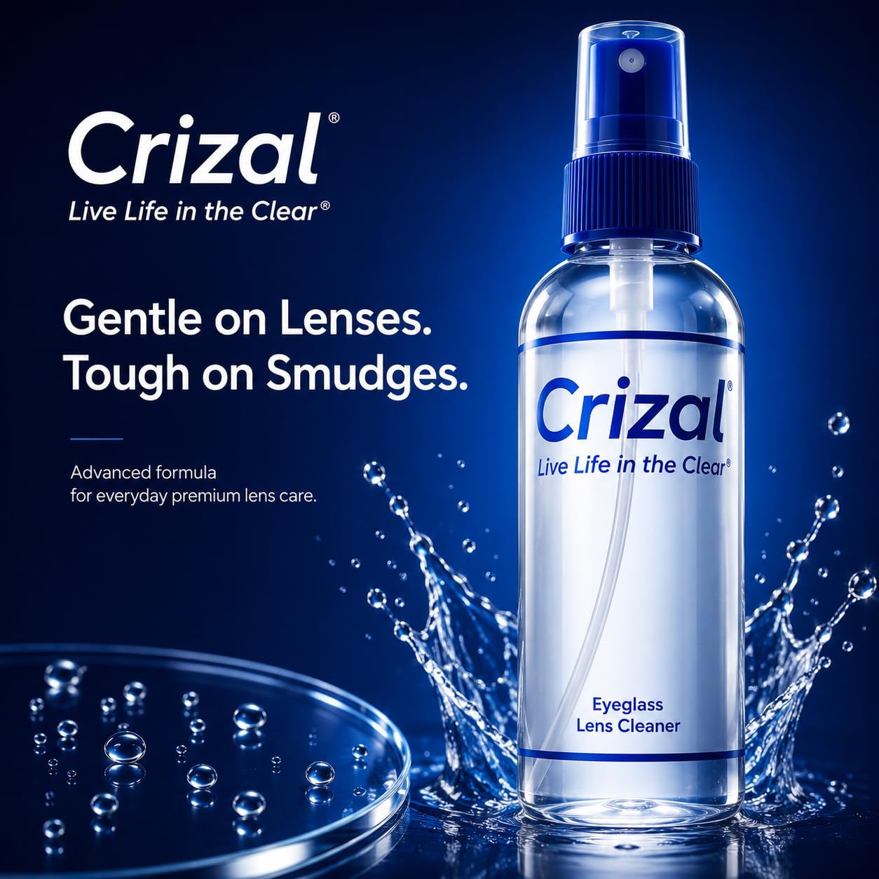 Crizal® lente antes y después de limpiar para mejor claridad visual