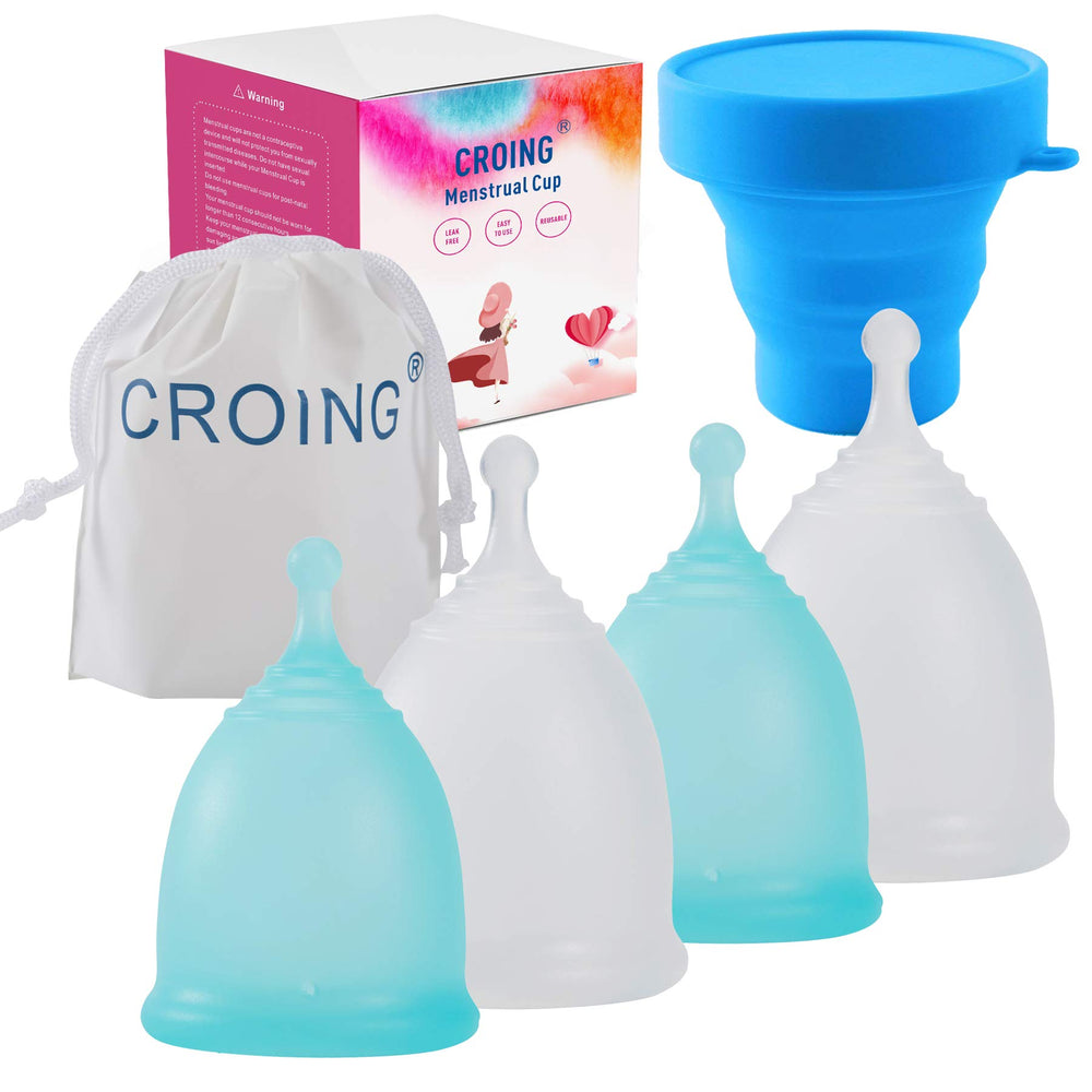 Croing set frontal con cuatro copas azul y blanca mostrando el kit completo y beneficio de repuestos