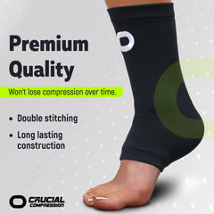 Crucial Compression detalle de costuras dobles indicando durabilidad y soporte
