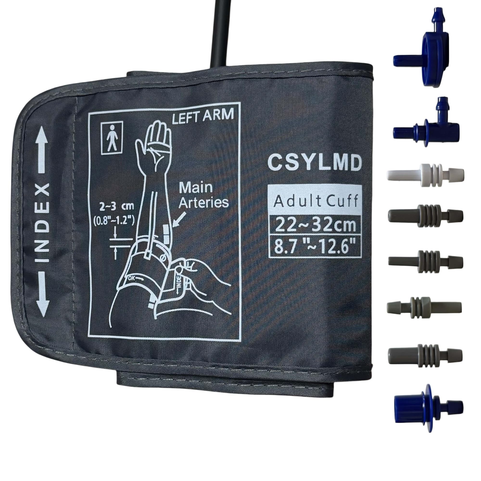 CSYLMD comparación de tamaño medio con regla para confirmar ajuste (22–32 cm)