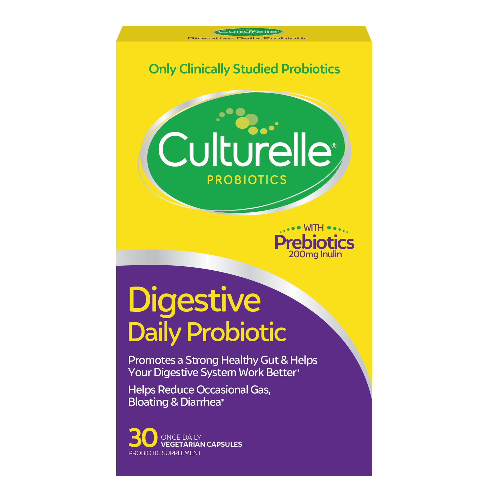 Culturelle frente del empaque mostrando 30 cápsulas y beneficios