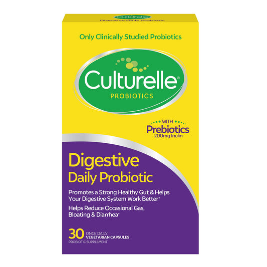 Culturelle frente del empaque mostrando 30 cápsulas y beneficios