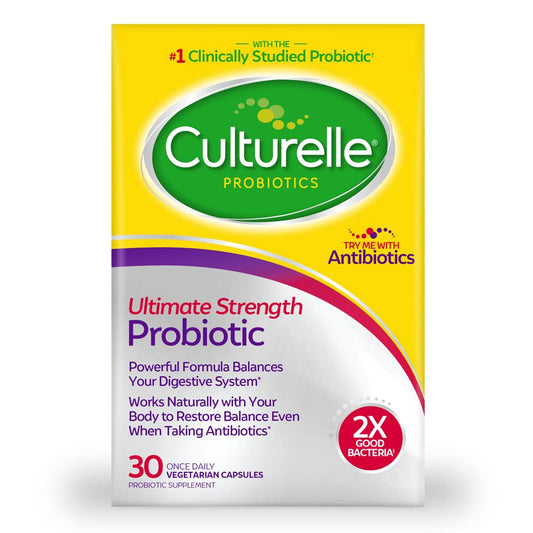 Culturelle frente del empaque mostrando 30 cápsulas y beneficios digestivos