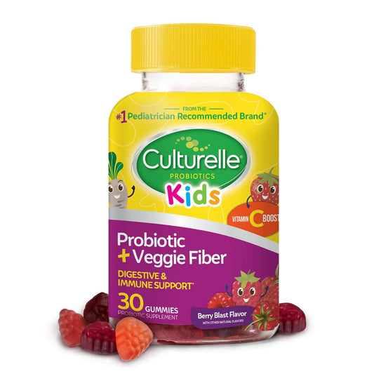 Culturelle frasco frontal con gomitas berry, presentación clara y apelativa