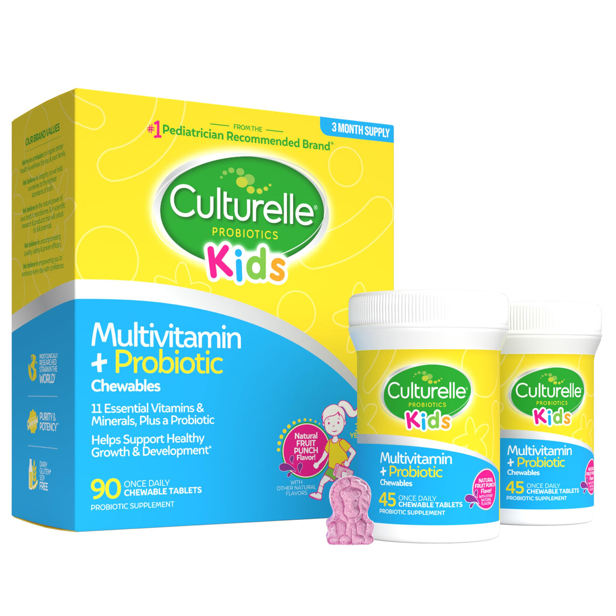 Culturelle empaque frontal mostrando 90 masticables y beneficios