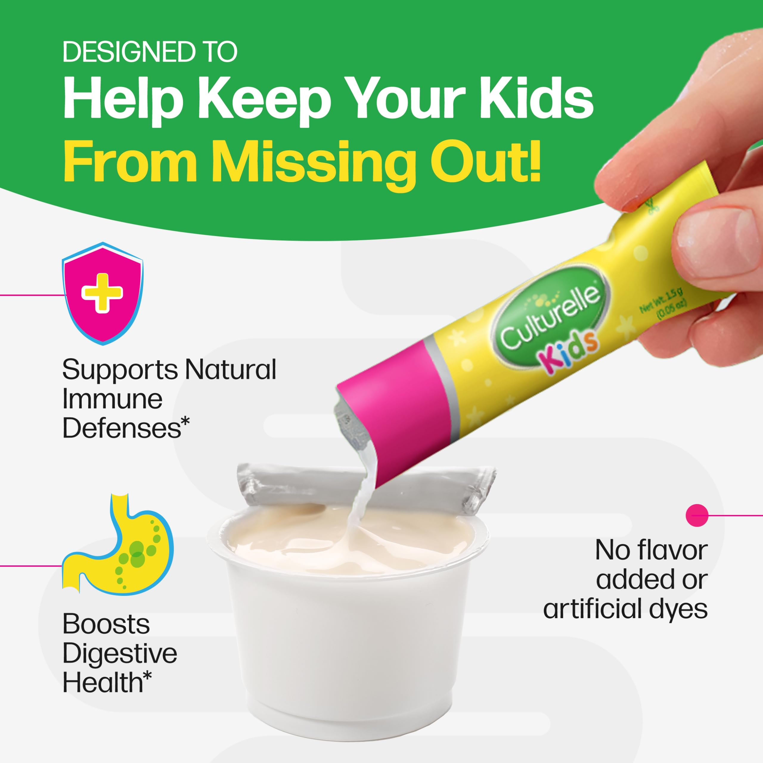 Culturelle sobre en mano para comparar tamaño, ideal para niños y fácil dosificación
