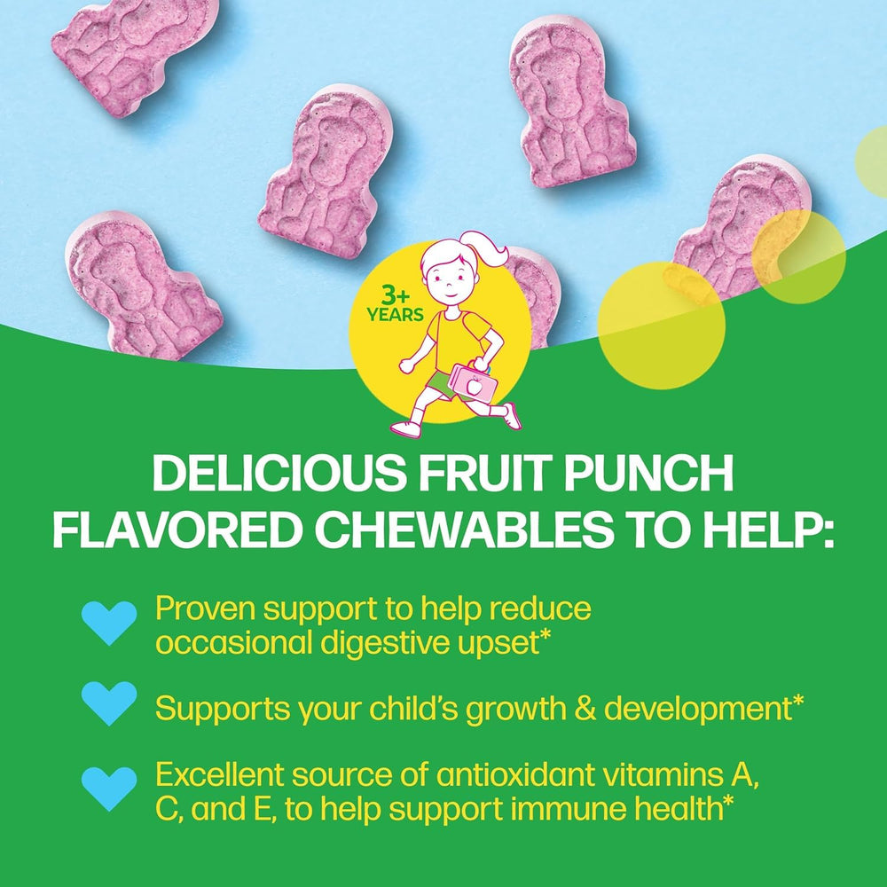 Culturelle textura y color de la tableta masticable, sabor fruit punch visible