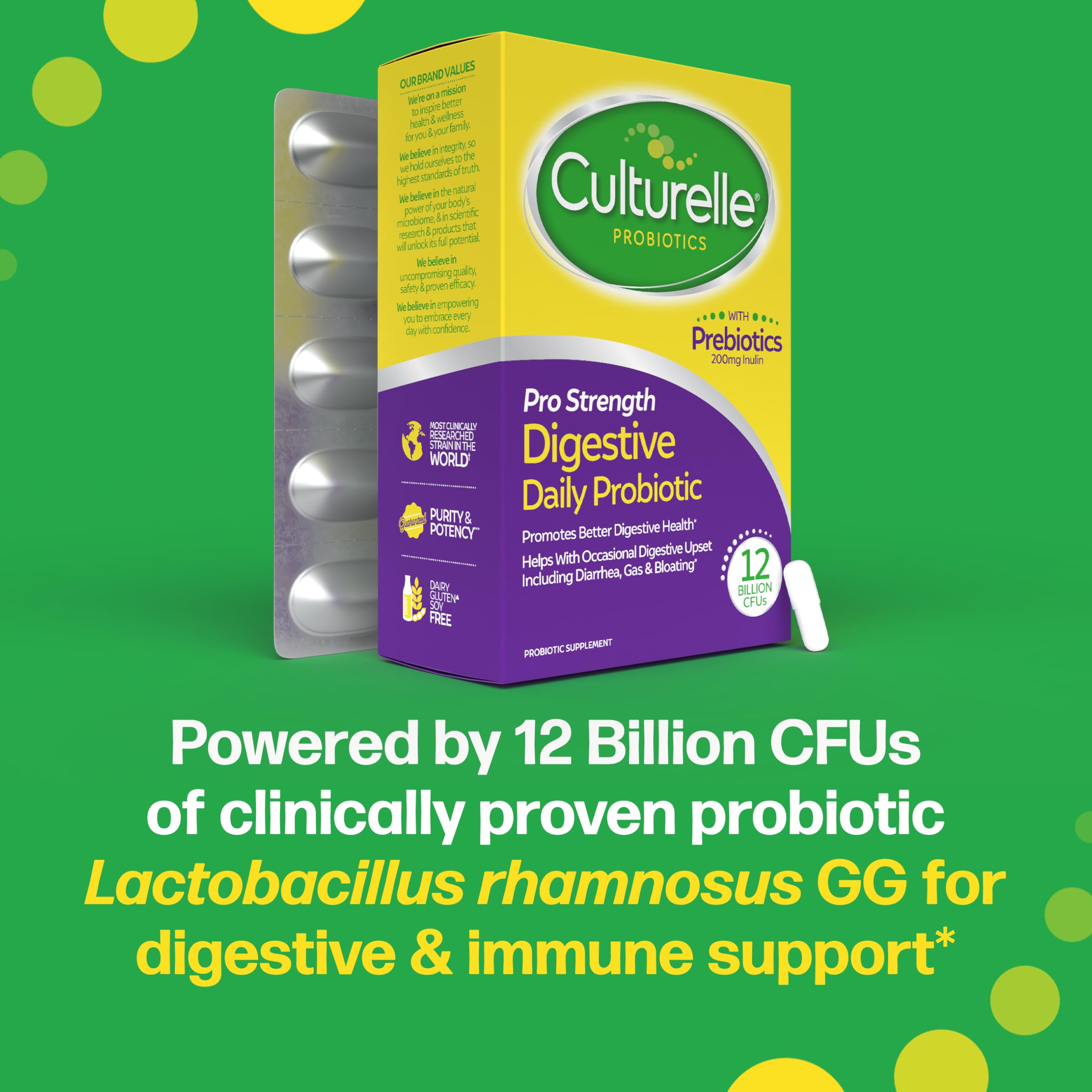 Culturelle cápsula junto a desayuno saludable mostrando apoyo digestivo diario