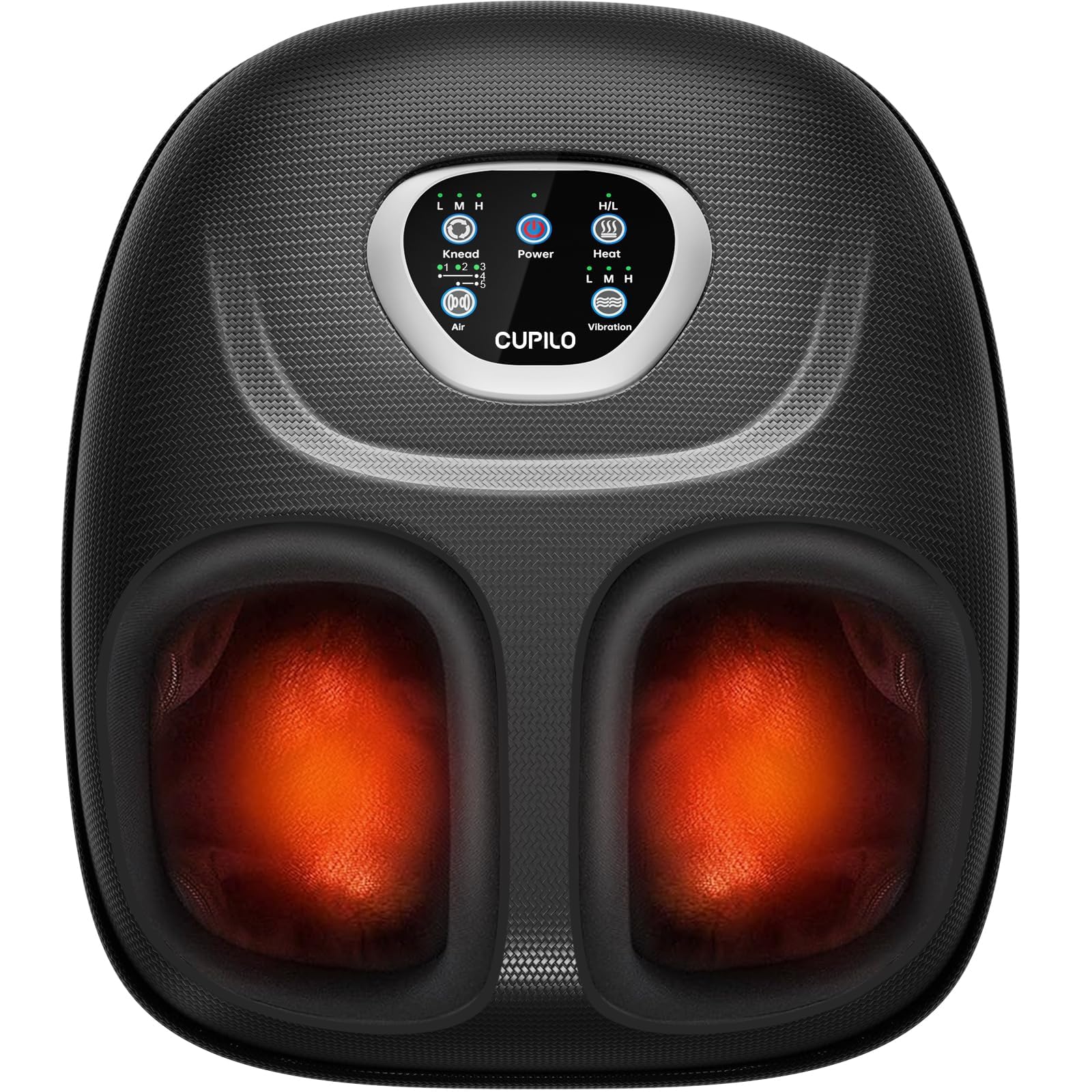 Imagen frontal del CuPiLo masajeador de pies mostrando diseño y controles, comodidad inmediata