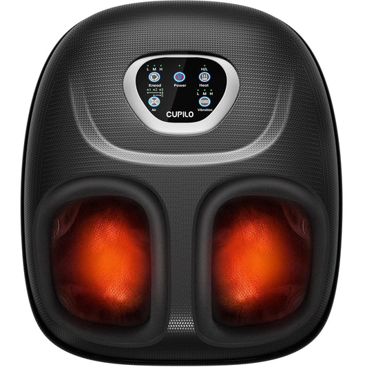 Imagen frontal del CuPiLo masajeador de pies mostrando diseño y controles, comodidad inmediata