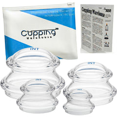 Cupping Warehouse vistas frontal del set mostrando cuatro copas y beneficios de versatilidad