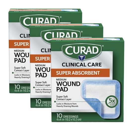 Curad compresa frontal en empaque mostrando tamaño y cantidad, protección confiable