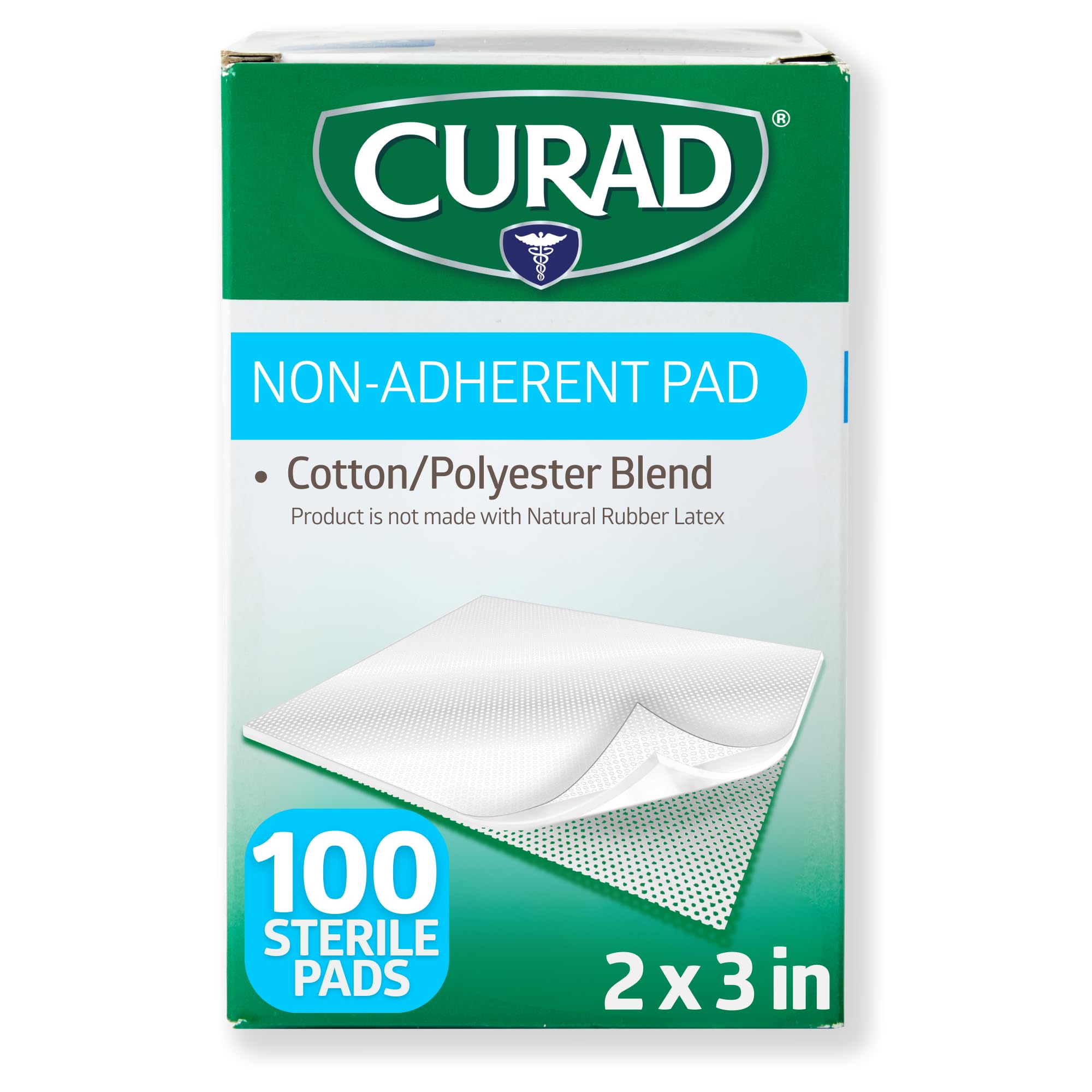 Curad empaque frontal mostrando 100 almohadillas y fácil almacenamiento