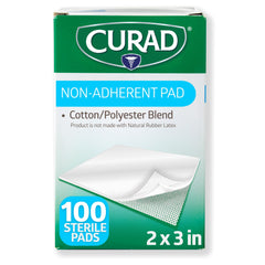 Curad empaque frontal mostrando 100 almohadillas y fácil almacenamiento