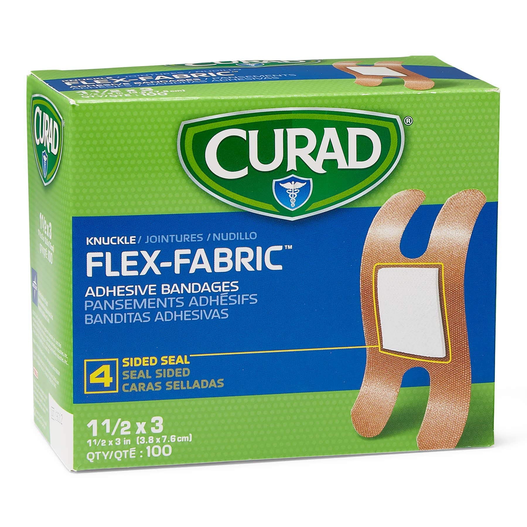 Curad frente de caja de 100 vendajes para nudillos, protección práctica