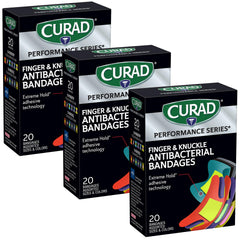 Curad frontal del empaque Performance Series mostrando variedad y pack de 3, protección fiable