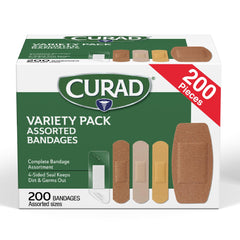Curad paquete frontal 200 unidades mostrando variedad y conveniencia