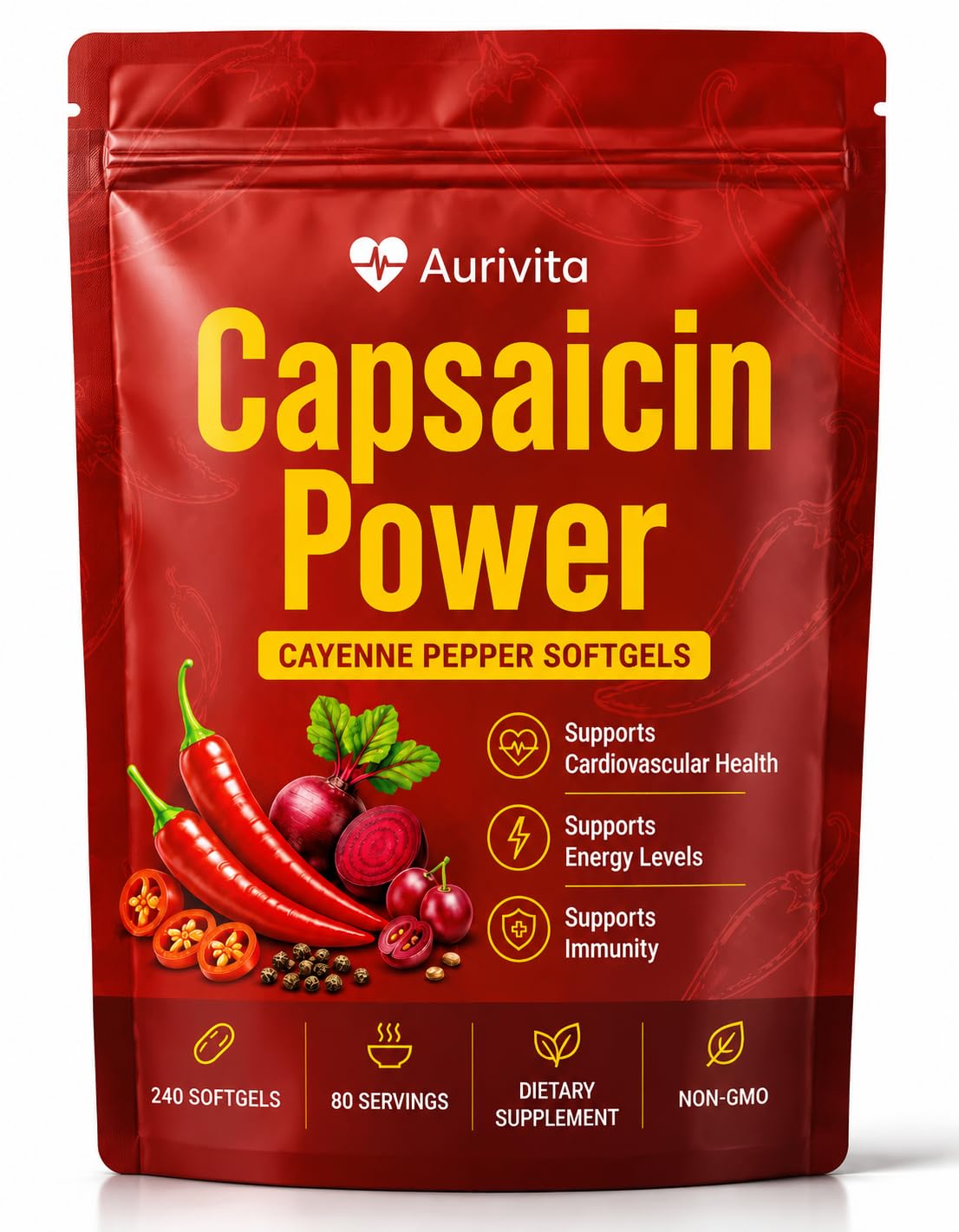 CURAIY frasco frontal mostrando Aurivita Capsaicin y cantidad 240