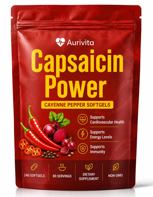 CURAIY frasco frontal mostrando Aurivita Capsaicin y cantidad 240