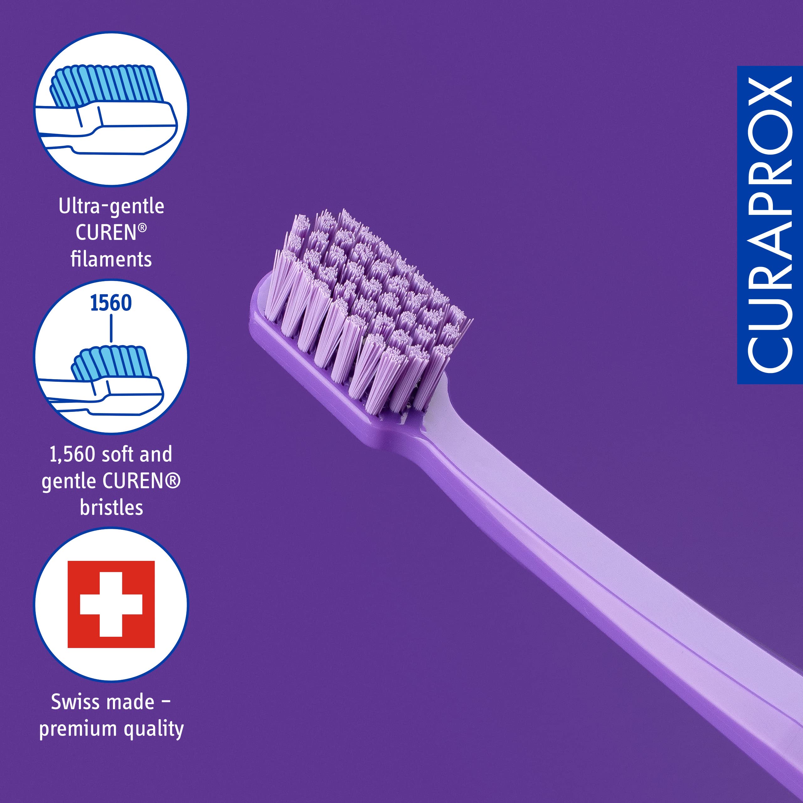Curaprox filamentos Curen 1.560 en primer plano, suavidad eficaz