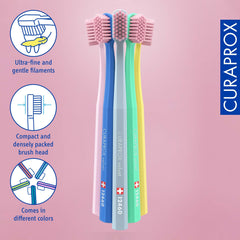 Curaprox cabezal compacto e inclinado que llega a molares y línea de encías con precisión