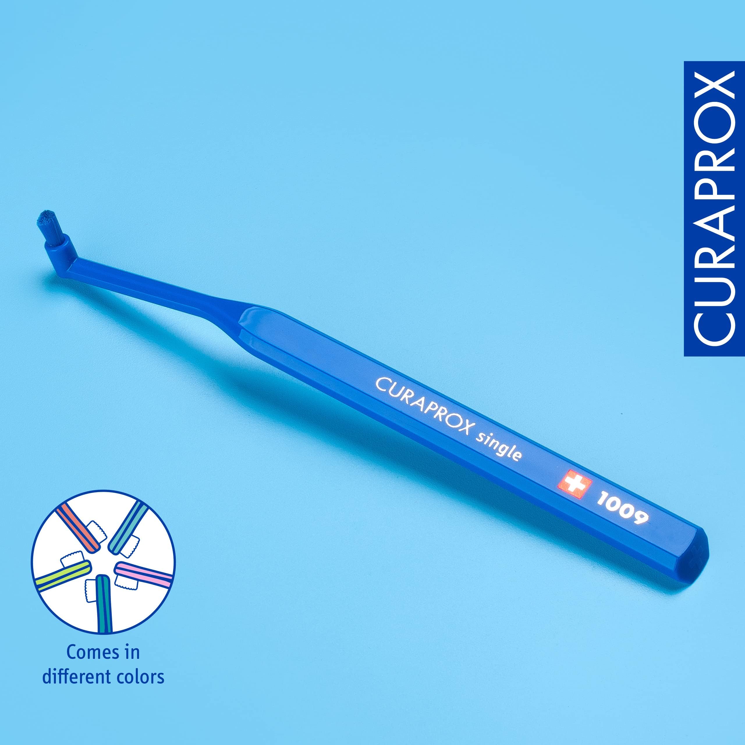 Curaprox junto a regla para comparar tamaño, ideal para zonas difíciles