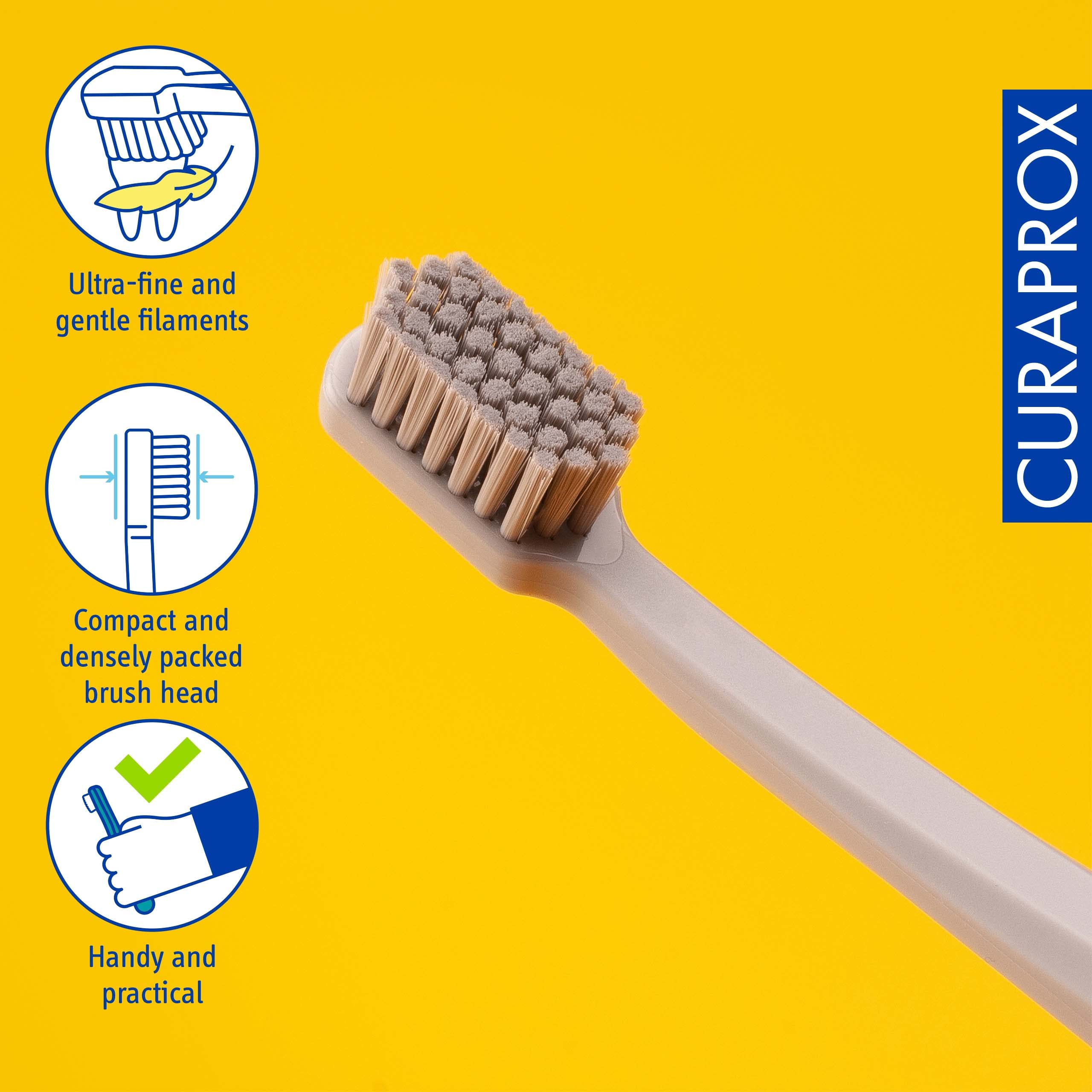 Curaprox cabeza compacta inclinada para acceder línea gingival con mayor precisión